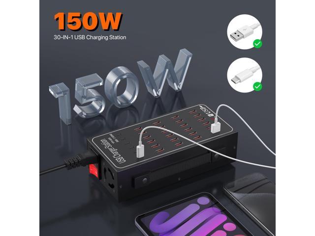 KEHIPI 30-Ports Charging Station, 150W USB C Charger, USB-C Smart Charger, 30-in-1 Desktop Charging Hub, Multi Ports Charging Station Organizer for...
