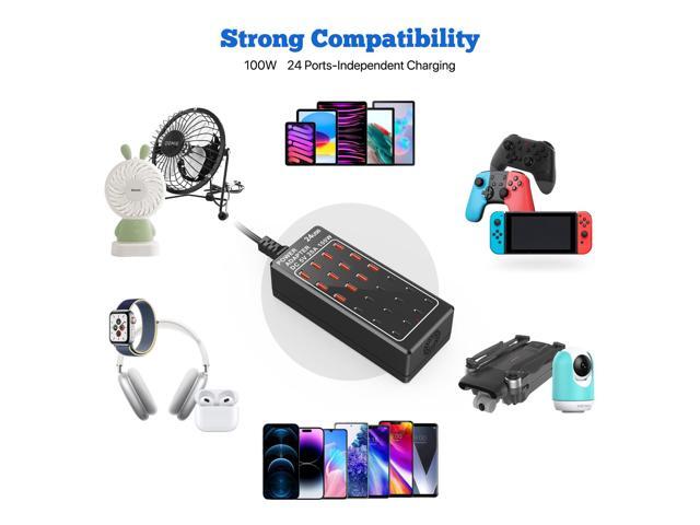 KEHIPI USB Charging Station Block, USB C Charger Station 24-Port 100W(20A), USB A Charger Block, Fast Charger Desktop Station, Multi-Function Smart...