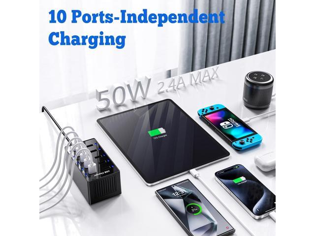 KEHIPI Multiple USB Charger, 10 Port USB Charging Station, Charging Station for Multiple Devices, Charger Block for iPhone 13/14/15/16/Samsung...