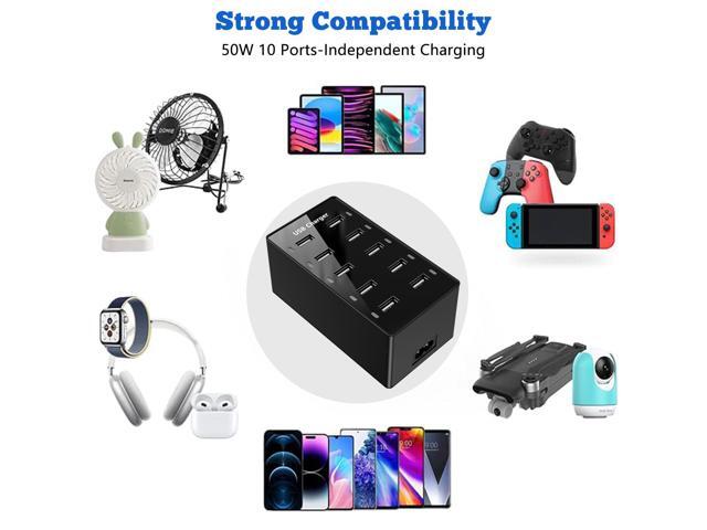 KEHIPI Multiple USB Charger, 10 Port USB Charging Station, Charging Station for Multiple Devices, Charger Block for iPhone 13/14/15/16/Samsung...
