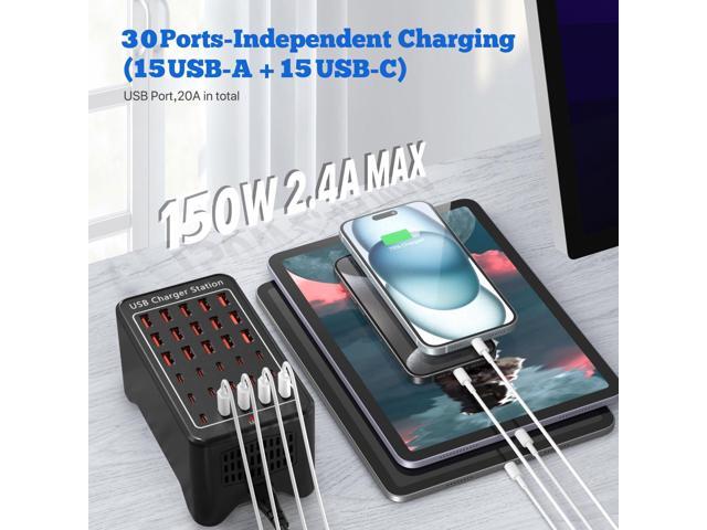 KEHIPI Charging Station, USB C Charger Block, 150W 30-Port15USB-C + 15USB-A, Travel Charger Station Fast Charger Desktop USB Wall Charger...