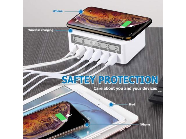 KEHIPI Charging Station, 100W 6-Port USB Fast Charger with QC 3.0 & PD, Compatible with Apple & Other Brand Cell Phones