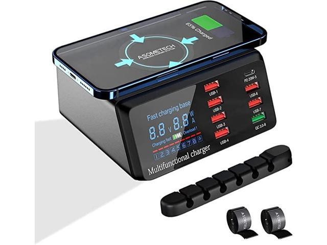 KEHIPI USB Charger Hub 100W 8-Port Desktop Multiple USB Charging Station with PD Port, Quick Charge 3.0 USB Port, Wireless Charger, LCD Display...