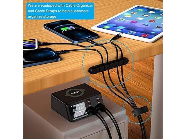KEHIPI USB Charger Hub 100W 8-Port Desktop Multiple USB Charging Station with PD Port, Quick Charge 3.0 USB Port, Wireless Charger, LCD Display...