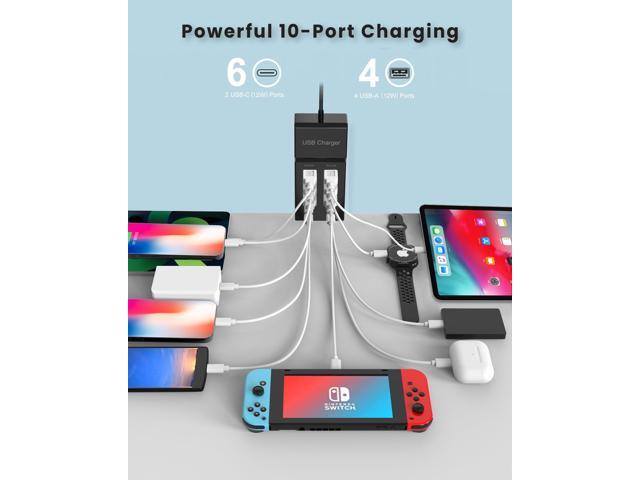 KEHIPI USB C Charger Block 10-Port USB-C Charging Station 6 USBC Ports & 4 USB-A Ports Total 50W USB Power Strip for Multi Devices for iPhone 16 17...
