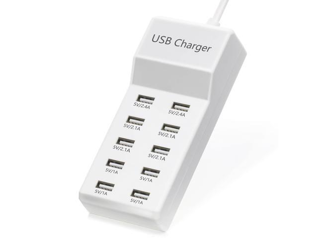 KEHIPI 50W 10-Port USB Charging Station for iPhone 15/15 Pro/15 Pro Max/15 Plus/14/13/12/11/Xs Max/XR/X/SE White