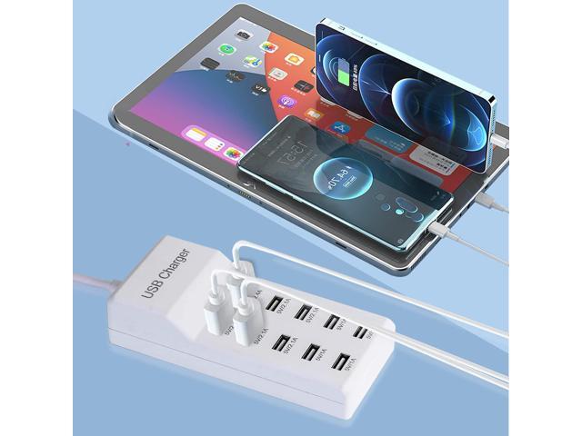 KEHIPI 50W 10-Port USB Charging Station for iPhone 15/15 Pro/15 Pro Max/15 Plus/14/13/12/11/Xs Max/XR/X/SE White