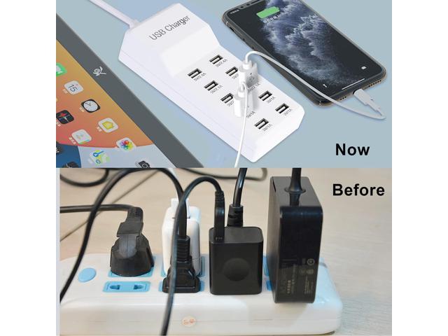 KEHIPI 50W 10-Port USB Charging Station for iPhone 15/15 Pro/15 Pro Max/15 Plus/14/13/12/11/Xs Max/XR/X/SE White