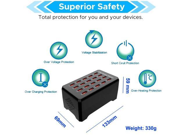 KEHIPI 20-Port USB Charger Station, 100W/20A, Compatible with Smartphones, Tablets, and Other USB Devices