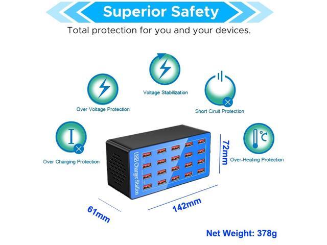 KEHIPI USB Charging Station, 20-Port 100W/20A Multi-USB Charger Station for Smartphones, Tablets, and Other Devices