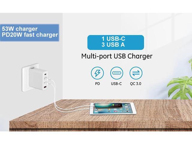 KEHIPI 4-Port Desktop USB Charging Station,53W High-Speed Multi-Port USB Charger Hub for Smartphones, Tablets & Powered Devices
