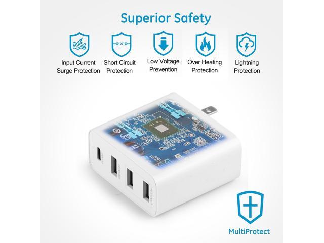 KEHIPI 4-Port Desktop USB Charging Station,53W High-Speed Multi-Port USB Charger Hub for Smartphones, Tablets & Powered Devices