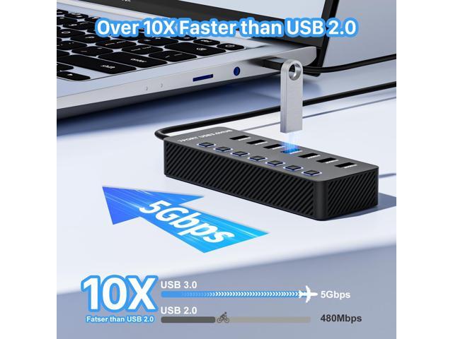 KEHIPI USB Hub 3.0 7 Port, USB Data Hub Splitter with LED Individual On/Off Switches and Lights, 5Gbps High Speed USB Port Expander for MacBook,...