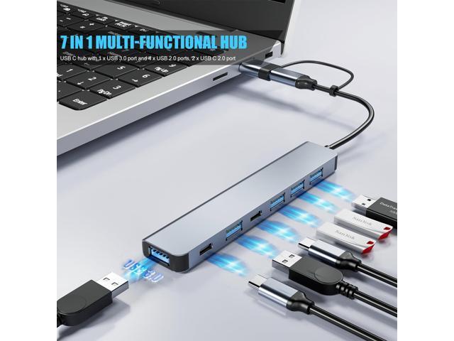 KEHIPI Aluminum 7 in 1 USB C/USB Hub, 2* USB C and 5* USB, USB 3.0 and USB 2.0 Ports, Ultra Slim Portable USB Splitter Adapter for Laptop, PS4,...
