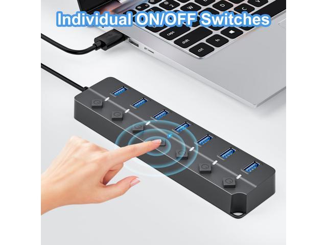 KEHIPI USB Hub 3.0, 7-Port USB Hub Splitter with Individual On/Off Switches and Lights, 3.2ft/1m Long Cable Compatible with MacBook, Laptop,...