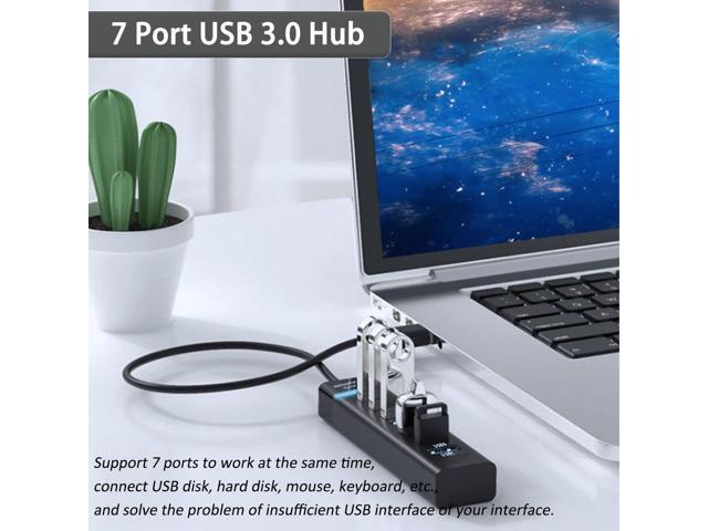 KEHIPI USB Hub 3.0, 7-Port USB Data Hub Splitter for Laptop, PC, MacBook, Mac Pro, Mac mini, iMac, Surface Pro and More USB Devices-1ft Cable