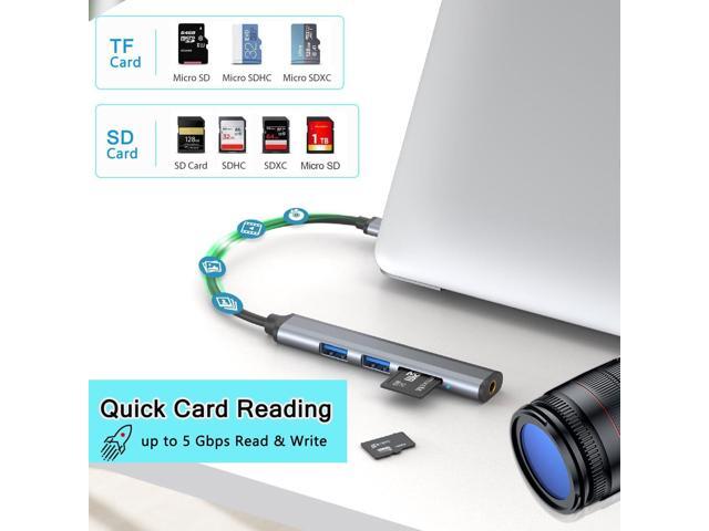 KEHIPI USB C Hub SD Card Reader, 5 in 1 Aluminum USB C Hub with 3.5mm Headphone Jack, Memory SD/TF Card Reader and 2 USB A Ports for MacBook...