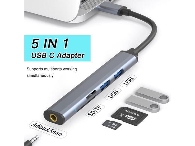 KEHIPI USB C Hub SD Card Reader, 5 in 1 Aluminum USB C Hub with 3.5mm Headphone Jack, Memory SD/TF Card Reader and 2 USB A Ports for MacBook...