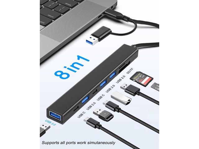 KEHIPI 8 in 1 USB C Hub With SD Card Reader, USB 3.0/2.0 Ports, USB-C Adapter for Laptop, MacBook, iPad Pro, iMac - Aluminum