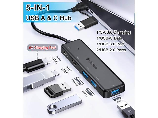 KEHIPI USB 3.0 Hub (5 in 1), USB C Hub, USB C to USB 3.0 Hub Adapter with USB C Power/Data Ports, USB Extender USB A & C Docking Station for Laptop...