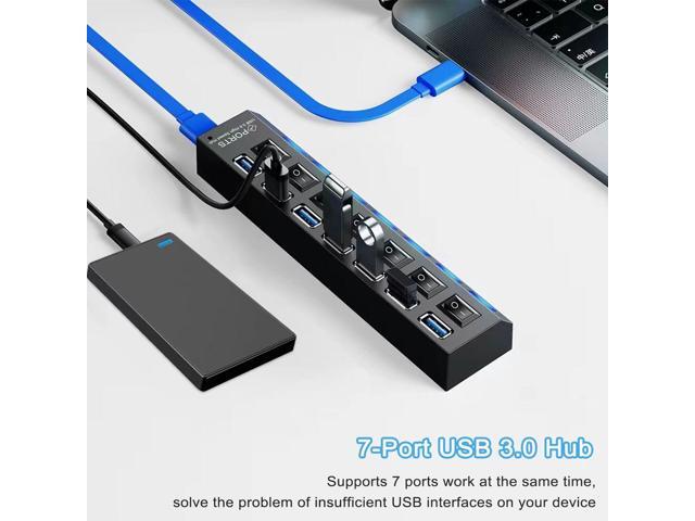 KEHIPI USB Hub 3.0, 7-Port USB Extender Splitter with Individual LED ON/Off Switches, USB3.0 Hub for Laptop, PC, MacBook, Mac Pro, Mac mini, iMac,...