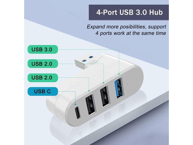 KEHIPI 4-Port USB 3.0 Hub [90/180 Rotatable], USB Splitter with 3 USB Ports & 1 USB C Power/Data Port, USB Extender for Laptops, Cars, iMac,...