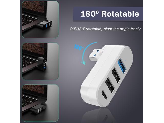 KEHIPI 4-Port USB 3.0 Hub [90/180 Rotatable], USB Splitter with 3 USB Ports & 1 USB C Power/Data Port, USB Extender for Laptops, Cars, iMac,...