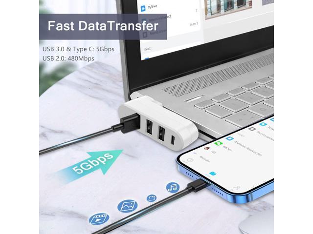 KEHIPI 4-Port USB 3.0 Hub [90/180 Rotatable], USB Splitter with 3 USB Ports & 1 USB C Power/Data Port, USB Extender for Laptops, Cars, iMac,...