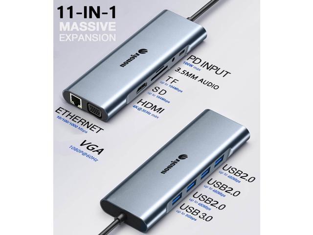 KEHIPI 11-in-1 USB C Hub, Laptop Docking Station with RJ45 Gigabit Ethernet, 4K HDMI, 1080P VGA, SD/Micro SD Card Reader, 3.5 mm Audio Aux Jack, PD...