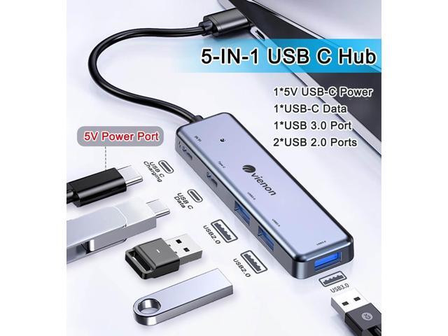 KEHIPI USB C Hub, Aluminum 5 in 1 USB C to USB 3.0 Extender with USB C Power/Data Ports, USB C Dongle for MacBook Pro Air iMac Pro, iPad Pro and...
