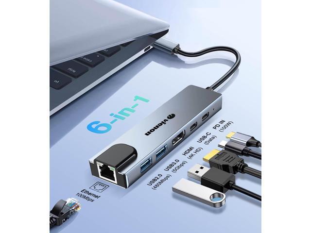 KEHIPI USB C Hub Ethernet HDMI Adapter, 6 in 1 Laptop Docking Station with 4K HDMI, RJ45 Ethernet,LAN USB C Dongle for MacBook Pro/Air, iPad Pro,...