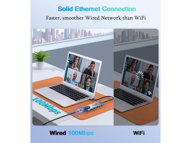 KEHIPI USB C Hub Ethernet HDMI Adapter, 6 in 1 Laptop Docking Station with 4K HDMI, RJ45 Ethernet,LAN USB C Dongle for MacBook Pro/Air, iPad Pro,...