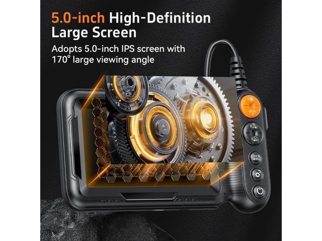 KEHIPI Endoscope Camera with Light, 5-inch Dual Lens 1920P HD Borescope, 7.9mm Camera with 9 LEDs, 16.5ft Semi-Rigid Cable, IP67 Waterproof - for...