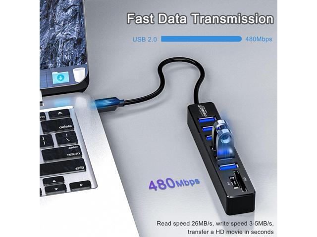 KEHIPI USB Hub with SD/TF Card Reader, 8 in 1 USB Extender USB Splitter with SD/Micro SD Memory Card Reader and 6 USB 2.0 Ports for PC, Laptops,...