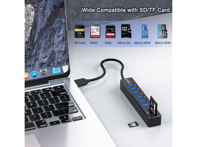 KEHIPI USB Hub with SD/TF Card Reader, 8 in 1 USB Extender USB Splitter with SD/Micro SD Memory Card Reader and 6 USB 2.0 Ports for PC, Laptops,...