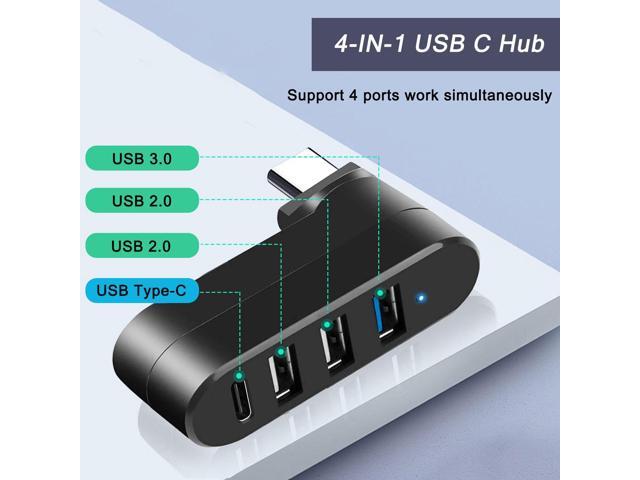KEHIPI 4-Port USB C Hub [90°/180° Degree Rotatable], USB C Adapter Splitter with PD-in 5W Port, USB Extender for MacBook, iMac, Surface, and More C...