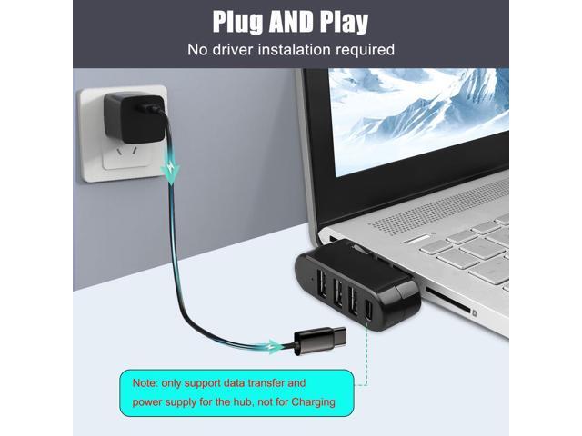 KEHIPI 4-Port USB C Hub [90°/180° Degree Rotatable], USB C Adapter Splitter with PD-in 5W Port, USB Extender for MacBook, iMac, Surface, and More C...