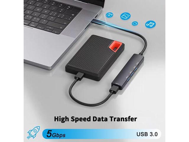 KEHIPI 5-Port Powred USB 3.0 Hub, USB Extender Splitter with 5V USB-C Power/Data Port, Extender for A Port Laptop, PC, PS4/5, Xbox, Car and More