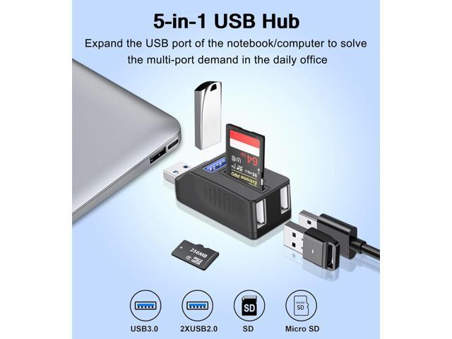 KEHIPI 5-Port USB 3.0 Hub with SD TF Card Reader, USB Extender Adapter with Memory SD/Micro SD Card Reader, USB 3.0/2.0 Ports, Portable USB...