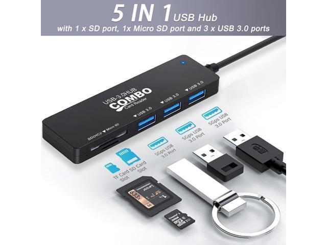 KEHIPI 5-in-1 USB 3.0 Hub with SD/TF Card Reader and 3 USB 3.0 Ports for PC, Laptops, Surface Pro, MacBook, iMac Pro