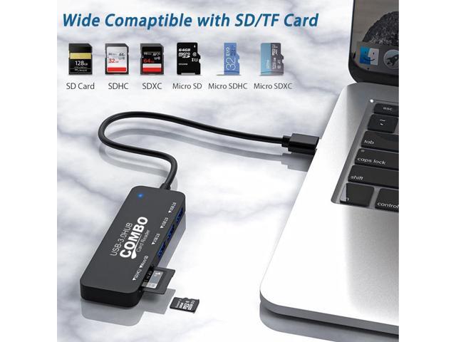 KEHIPI 5-in-1 USB 3.0 Hub with SD/TF Card Reader and 3 USB 3.0 Ports for PC, Laptops, Surface Pro, MacBook, iMac Pro