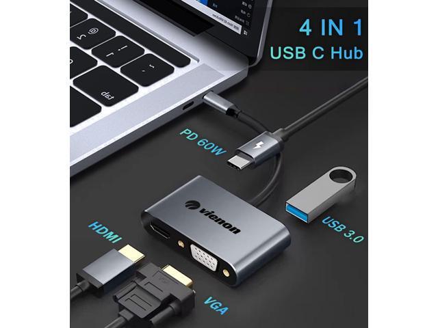 KEHIPI USB C to HDMI VGA Adapter for Dual Monitor, 4 in 1 USB C Hub with 4K HDMI, 1080P VGA, USB 3.0 5Gbps, 100W PD Compatible for MacBook Air/Pro,...