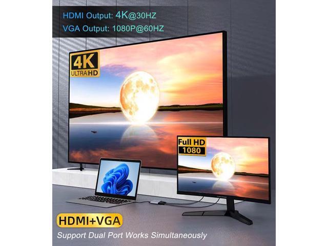 KEHIPI USB C to HDMI VGA Adapter for Dual Monitor, 4 in 1 USB C Hub with 4K HDMI, 1080P VGA, USB 3.0 5Gbps, 100W PD Compatible for MacBook Air/Pro,...