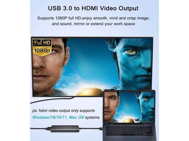 KEHIPI USB 3.0 to HDMI Adapter (7-in-1), USB 3.0 Hub with HDMI 1080P, USB C Data & Power Ports, Docking Station for Monitor, PC, Laptop, Desktop...