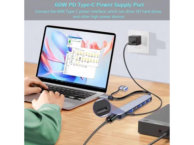 KEHIPI Aluminum USB C & USB Hub 7-in-1 with USB 3.0, USB-C Ports for PC/Laptops/MacBook Pro/Air/iMac/iPad and More Devices