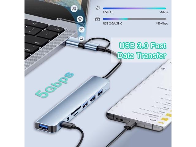 KEHIPI USB C Hub USB Hub 3.0, Aluminum 8 in 1 USB Extender with SD/TF Card Reader, 3.5mm Aux Headphone Jack for MacBook Pro Air and More...