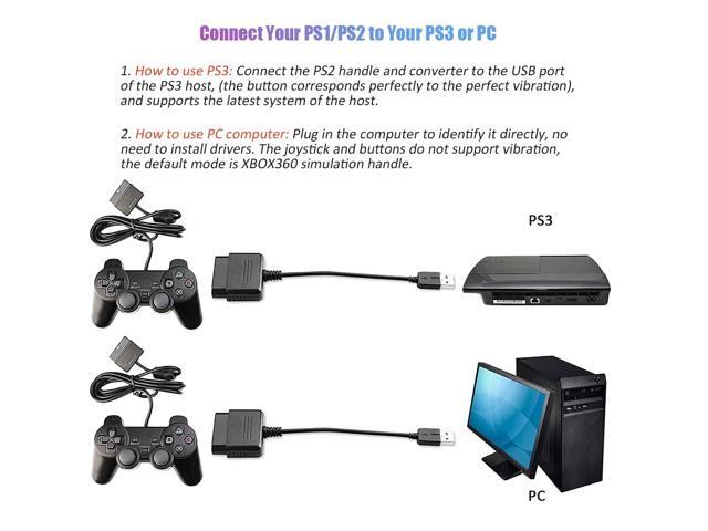 KEHIPIPS2 Controller to USB Adapter Converter, 2 Pack Compatible with PS1/PS2 Controller Gamepad to PS3/PC Controller No Need Driver