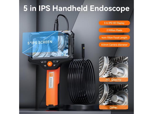 KEHIPI Endoscope Camera with Light, 5' IPS Screen Borescope,1920P HD Inspection Camera with Lights, IP67 Waterproof Flexible Cable for...