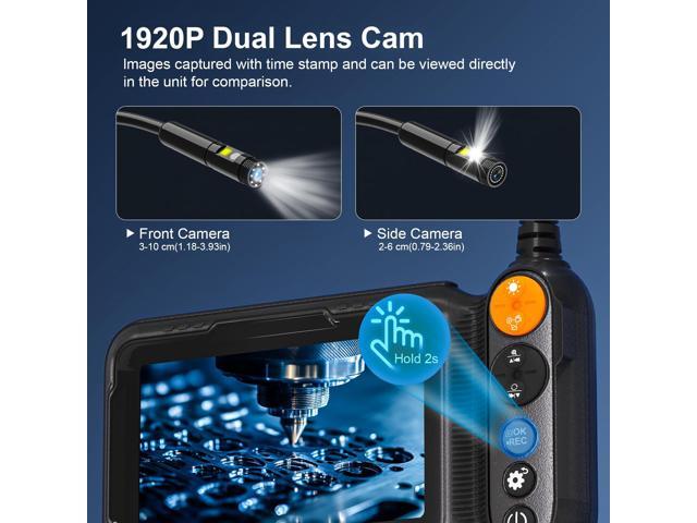 KEHIPI Endoscope Camera with Light, 5-inch Dual Lens 1920P HD Borescope, 7.9mm Camera with 9 LEDs, 16.5ft Semi-Rigid Cable, IP67 Waterproof - for...