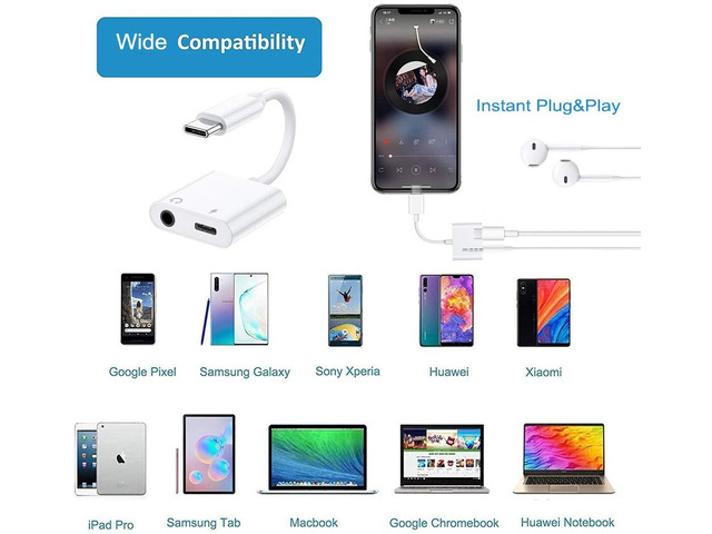 KEHIPI USB Type C to 3.5mm Headphone Audio and Charger Adapter, Support PD & QC Fast Charging, Compatible with Google Pixel 4 4XL 3 3XL 2 2XL,...